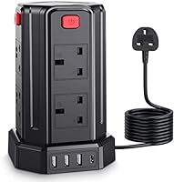 Tower Extension Lead, [13A 3250W] Surge Protector Extension Lead,8 AC Outlets & 4 USB Ports Multi Plug Socket Power Strip...